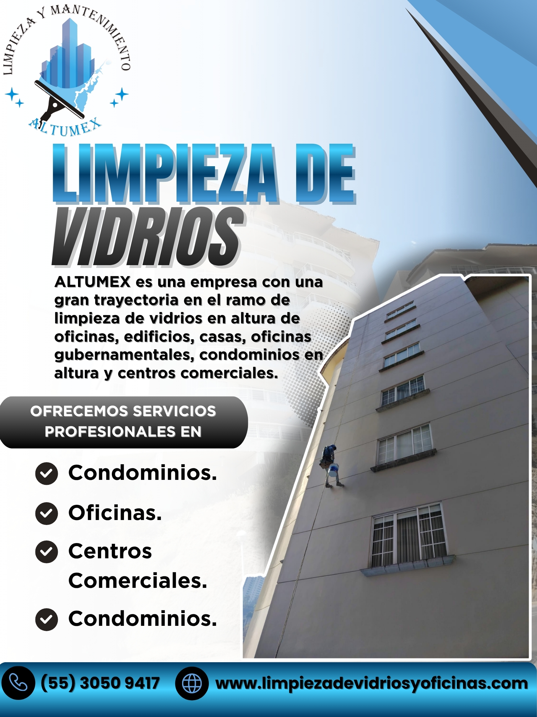 Limpieza de vidrios en altura CDMX